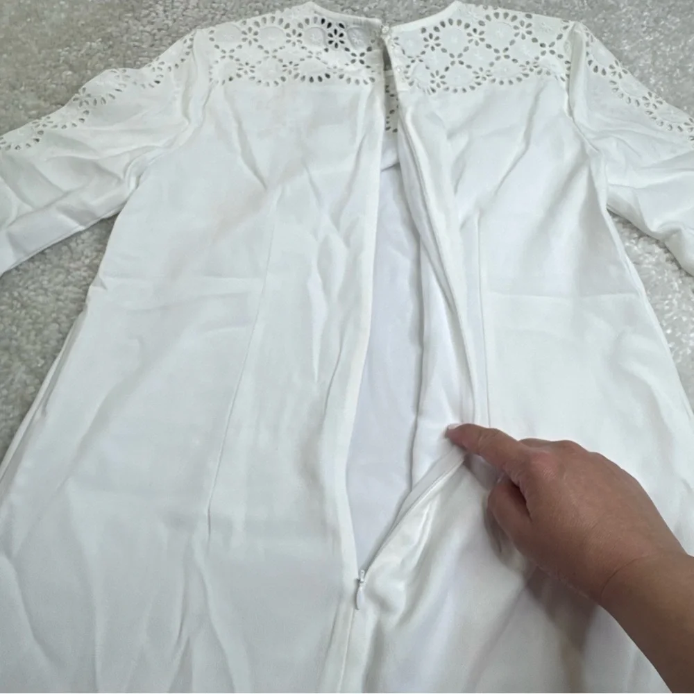 J Crew Reeves Eyelet Crepe White Shift Dress Bridal Bachelorette Cruise White 4